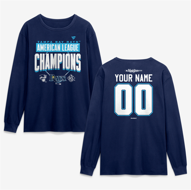 Men's Navy Tampa Bay Rays Custom 2026 League Champions Name & Number Long Sleeve T-Shirt
